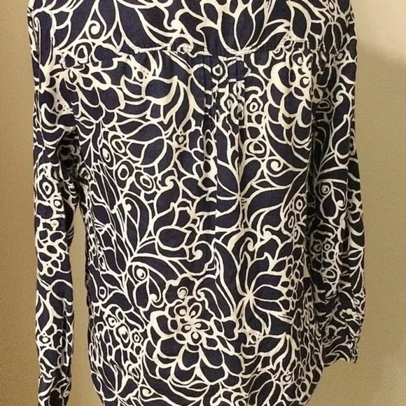 Talbots,Linen Tunic Top,EUC,Beautiful Navy & White Print,1X - Picture 6 of 8